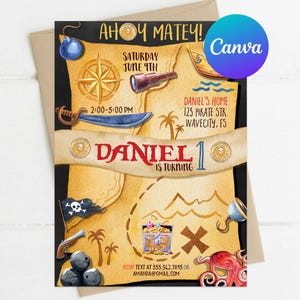 Pirate Birthday Party Invitation Boy Treasure Map Printable Invitation Instant Download Digital or Printed Invites