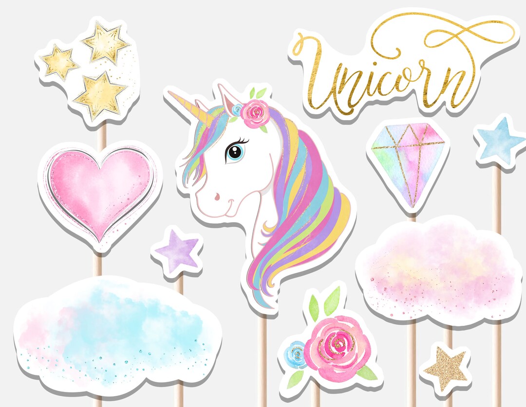 Unicorn Centerpieces Birthday Party Decoration Cutouts Girl Gold and ...
