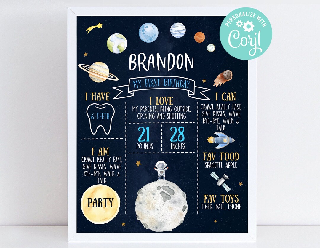 Outer Space First Birthday Milestone Board Boy Astronaut First Trip ...