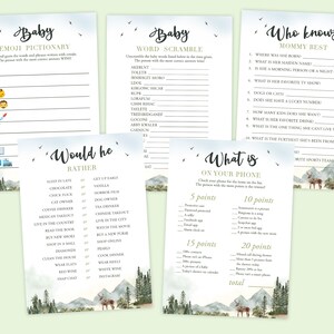 Set of 5 Baby Shower Games Printable Wild One Adventure Awaits Woodland Animals Watercolor Forest Greenery Decor Instant Download Digital