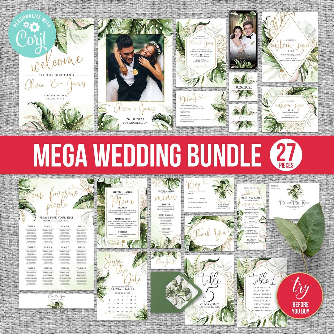 Wedding Bundle Template Set Invitation Suite RSVP Menu Program Elegant ...
