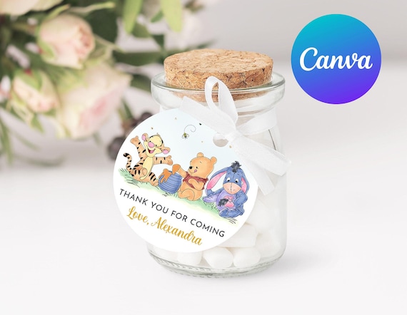 Baby Shower Favor Tag Printable Winnie the Pooh Piglet Tigger Decoration Thank You Tags, Gift Tags Birthday Party Decor Editable Template