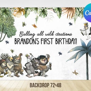 Where The Wild Things Are First Birthday Backdrop Let the Wild Rumpus Start Printable Editable Wild One Template Digital Printable