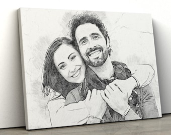 Custom Pencil Portrait From Photo Digital Print Personalized Father&#39;s Day Gift Couple Drawing Sketch Wedding Photo Portrait Housewarming