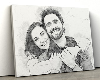 Custom Pencil Portrait From Photo Digital Print Personalized Mothers Day Gift Couple Drawing Sketch Wedding Photo Portrait Housewarming