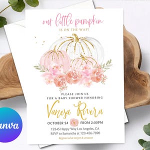 A Little Pumpkin is on the Way Baby Shower Invitation Set Girl Autumn Baby Shower Fall Printable Editable Template Digital or Printed