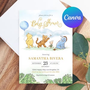 Classic Winnie the Pooh Baby Shower Invitation Piglet Tigger Eeyore Invite Printable Editable Template Digital or Printed Invites