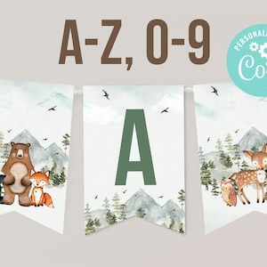 Printable Banner Letters Baby Shower Decoration Oh Boy Birthday Letters A to Z Let the Adventure Begin Woodland Digital Instant Download