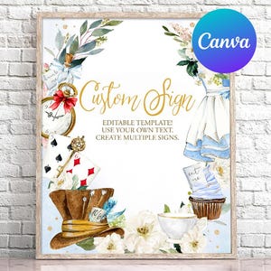 First Birthday Girl Custom Sign Alice in Wonderland Alice Onederland Tea Party Outdoor Yard Sign Digital Editable Template Printable
