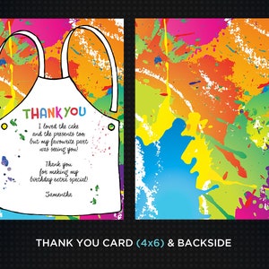 Painting Birthday Party Thank You Card Art Party Thank You Card Birthday Girl Instant Download Editable Template Digital Printed