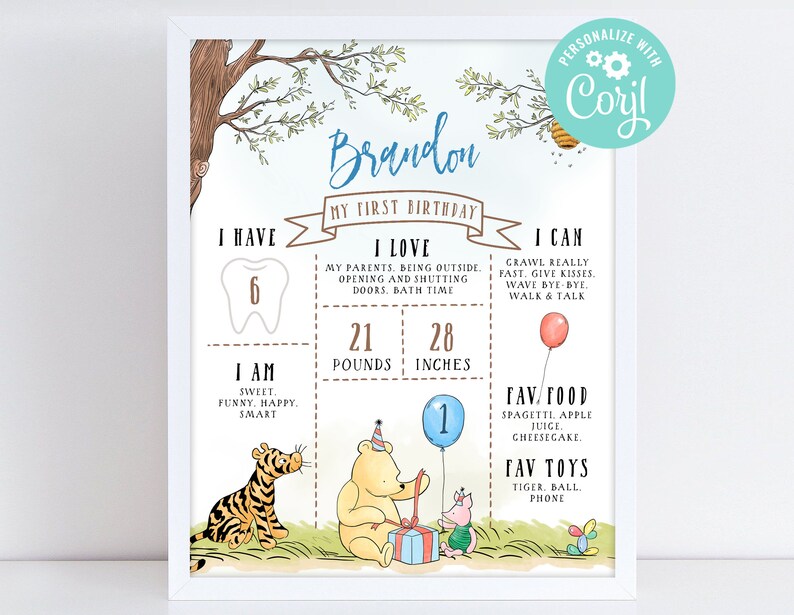 Classic Winnie the Pooh First Birthday Milestone Board Boy - Etsy
