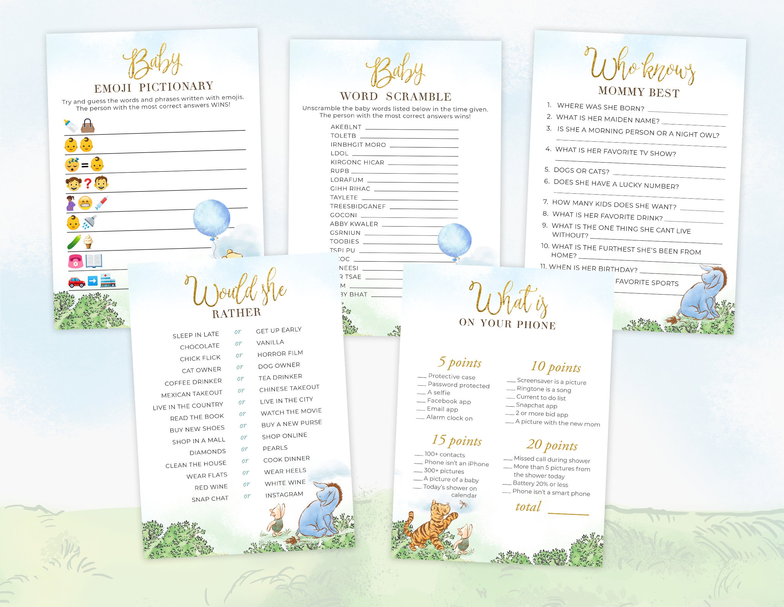 Winnie the Pooh Baby Shower Games - Magical Printable  Printable baby  shower games, Baby shower vintage, Baby shower themes