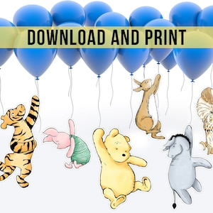 Classic Winnie The Pooh and Friends Cutout Prop  Holding Balloon Hanging Decoration Baby Shower Decoration Decor Printable Digital