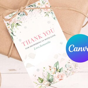 Baby Shower Thank You Tags Printable Girl Winter Wonderland Decoration Floral Favor Tag Birthday Party Decor Editable Template