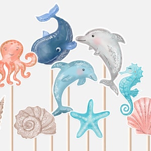 Unter dem Meer Mittelstücke Ocean First Birthday Girl Ocean Life Tiere Wal Delfin Meeresboden Dekor Ausschnitte Cake Topper Printable Digital