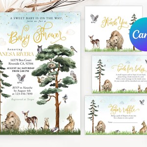 Carte de demande de livre pour baby shower, animaux de la forêt, sexe neutre, imprimable en téléchargement immédiat, modifiable, merci