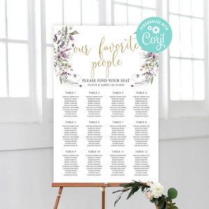 Bruiloft zitplaatsen grafiek sjabloon afdrukbare 12 tafels plan bewerkbare digitale download of afgedrukte wilde bloemen bloemen Boho tuin land Corjl