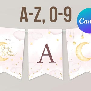 Printable Banner Letters Baby Shower Girl Decoration Moon and Stars Birthday Letters A to Z Twinkle Little Star Digital Instant Download