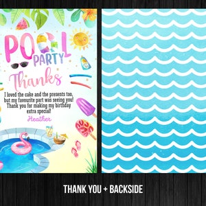 Swimming Pool Party Birthday Thank You Card Girl Party Editable Template Corjl Digital or Printed Instant Download