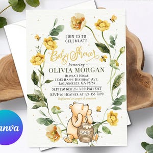 Classic Winnie the Pooh Baby Shower Invitation Template Editable Winnie the Pooh Party Invite Printable Custom Digital or Printed