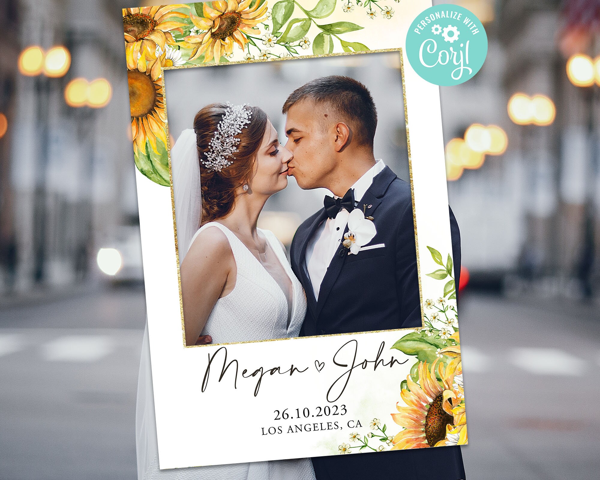 Wedding Photo Booth Frame Prop Decor Digital Editable Template Printable Sunny Yellow Flowers Sunflower Floral Rustic Country