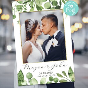 Wedding Photo Booth Frame Prop Decor Wedding Decoration Digital Editable Template Digital Greenery Eucalyptus Leaves Green Botanical Corjl