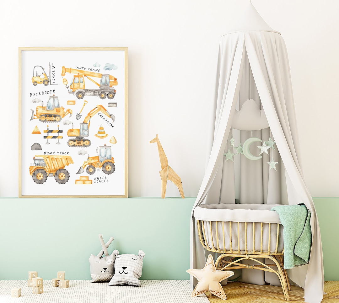 Construction Nursery Wall Art Prints With Frame Montessori Educational