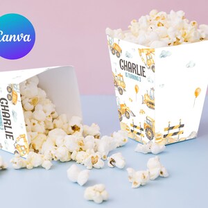 Construction Birthday Popcorn Bags Boy Stop the Traffic Popcorn Box Dump Truck Party Candy Box Decor Digital Printable Editable Template