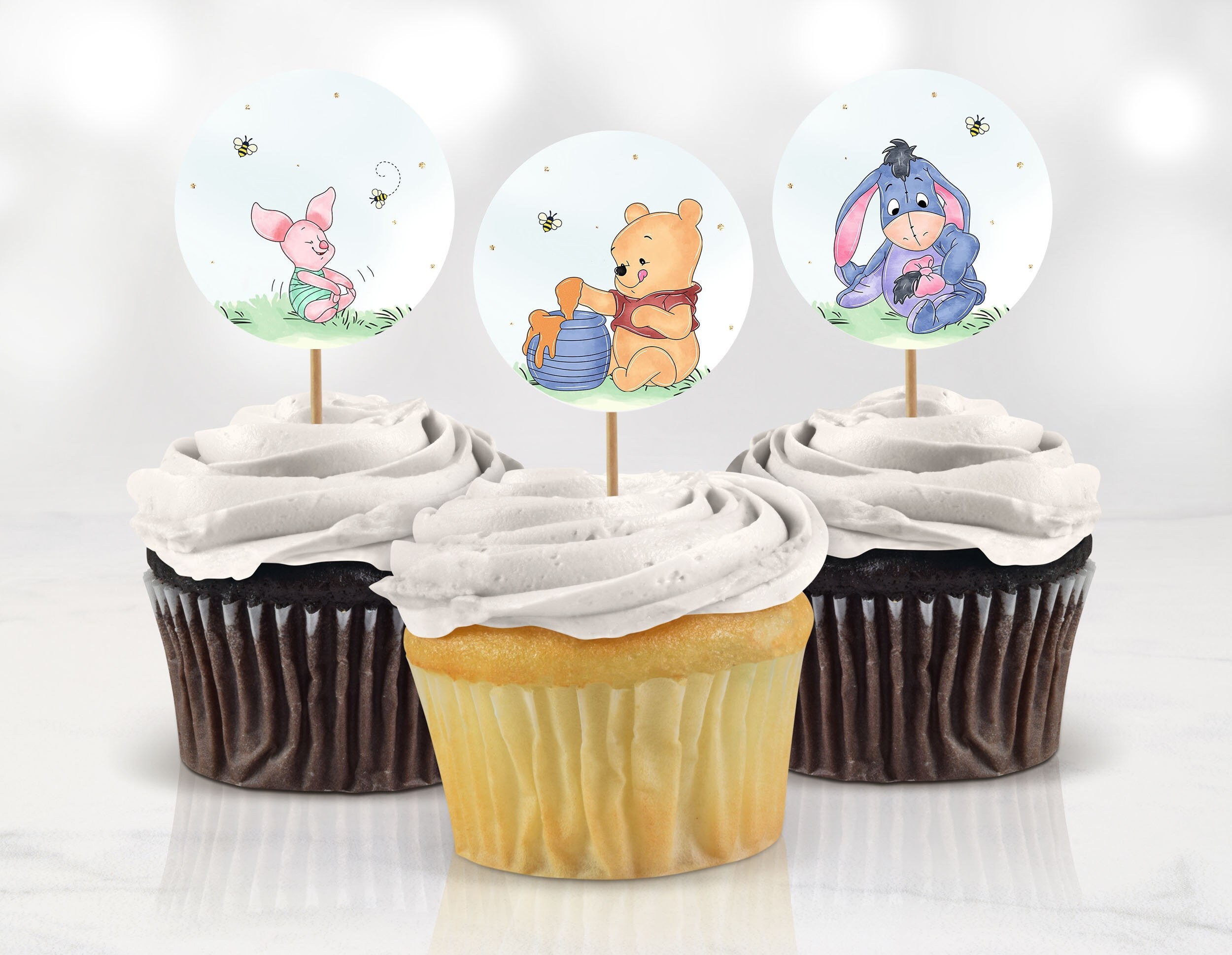 Winnie the Pooh Cupcake Topper Decorations, Party Decoration Centerpieces,  Classic Pooh Bear Cut Out. Vintage Pooh Cake Topper, Digital 