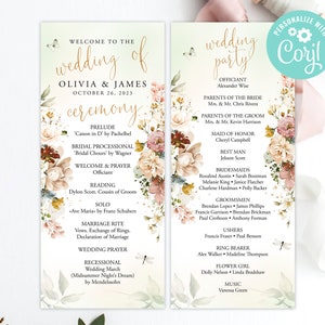 Wedding Program Download Order Of Ceremony Program Customizable Digital Colorful Blush Garden Floral Watercolor Wildflower Flower Butterfly