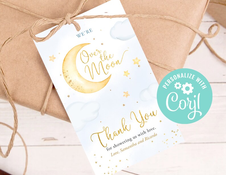 Baby Shower Boy Thank You Tags Printable Over the Moon Etsy