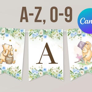 Printable Banner Letters Baby Shower Decoration Classic Winnie the Pooh Baby Birthday Letters A to Z Piglet Digital Instant Download