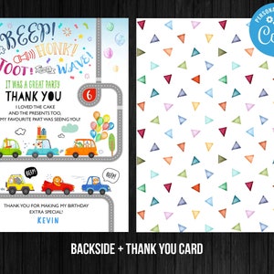 Transportation Thank You Card Boy Animals Thank You Card Birthday Digital Instant Download Editable Template Corjl