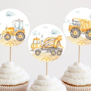 Construction Birthday Cupcake Toppers Decoration Boy Stop the Traffic Close the Road Dump Truck Party Printable Digital Instant Download