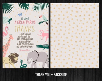 Appel à tous les fêtards Merci carte animaux sauvage un Jungle Safari anniversaire téléchargement immédiat modèle modifiable Corjl numérique ou imprimé