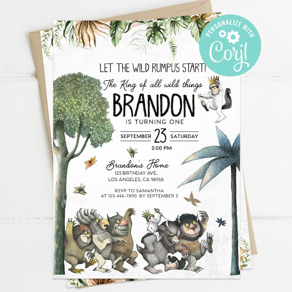 Where The Wild Things Are First Birthday Invitation Let the Wild Rumpus Start Invite Printable Editable Wild One Template Digital or Printed
