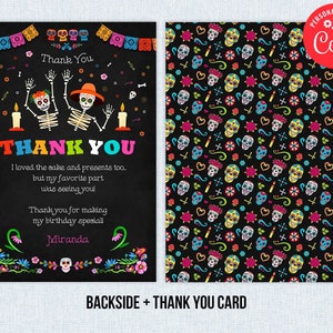 Day of the Dead Birthday Girl Thank You Card Halloween Party Editable Template Corjl Digital Printed Instant Download