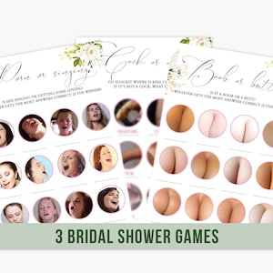 Hen Party Games Set of 3 Dirty Naughty Rude Bachelorette Party Games Printable Ivory White Roses Greenery Bridal Shower Games Sex or Singing