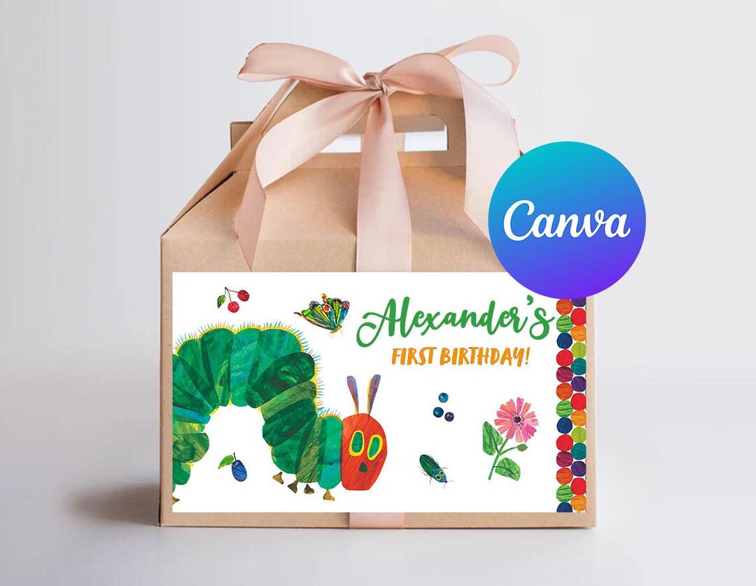 Very Hungry Caterpillar First Birthday Gable Box Labels Birthday Party ...