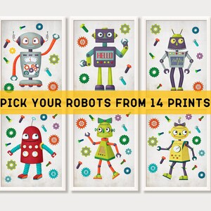 Niedliche Roboter Kinderzimmer Wand Kunst Drucke Baby Boy Zimmer Dekor Poster Set gerahmte Leinwand Kinder spielen Zimmer Poster druckbare digitaler Download