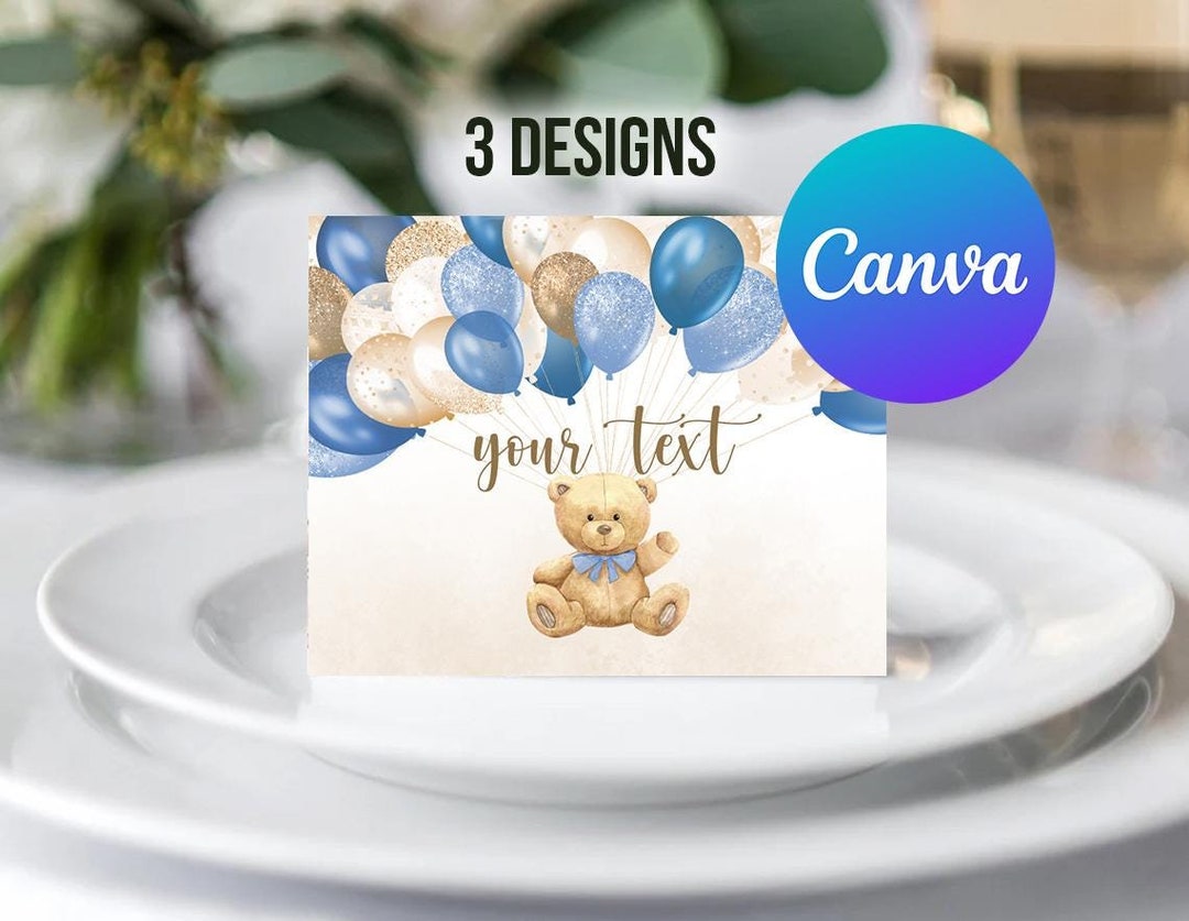 Teddy Bear Balloon Baby Shower Boy Food Labels Printable We Can Bearly ...