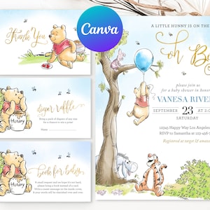 Carte de demande de livre pour baby shower Winnie l'ourson Oh Boy Little Hunny imprimable modifiable merci
