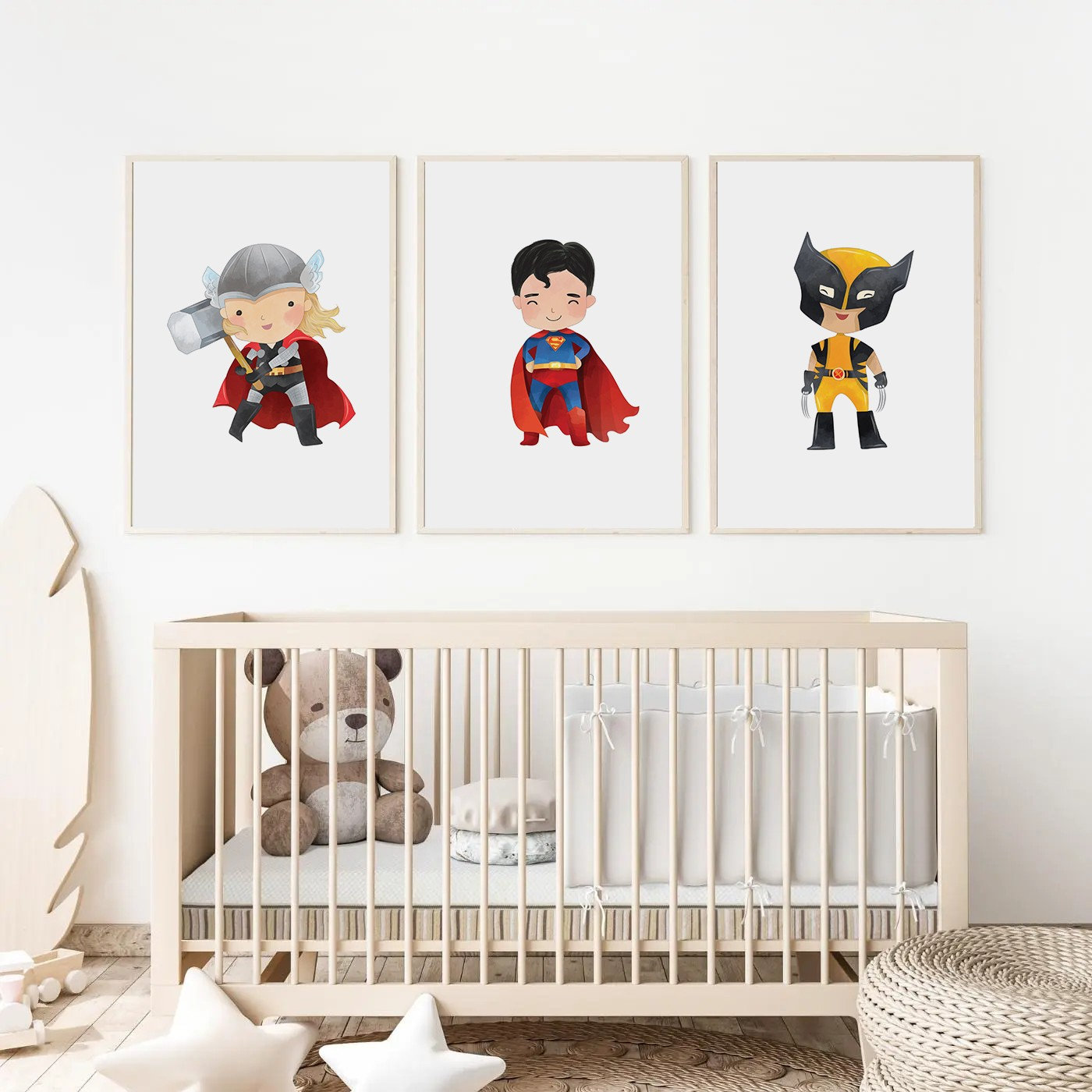 Cute Baby Superhero Nursery Wall Art Prints Boy Room Decor Poster Set ...