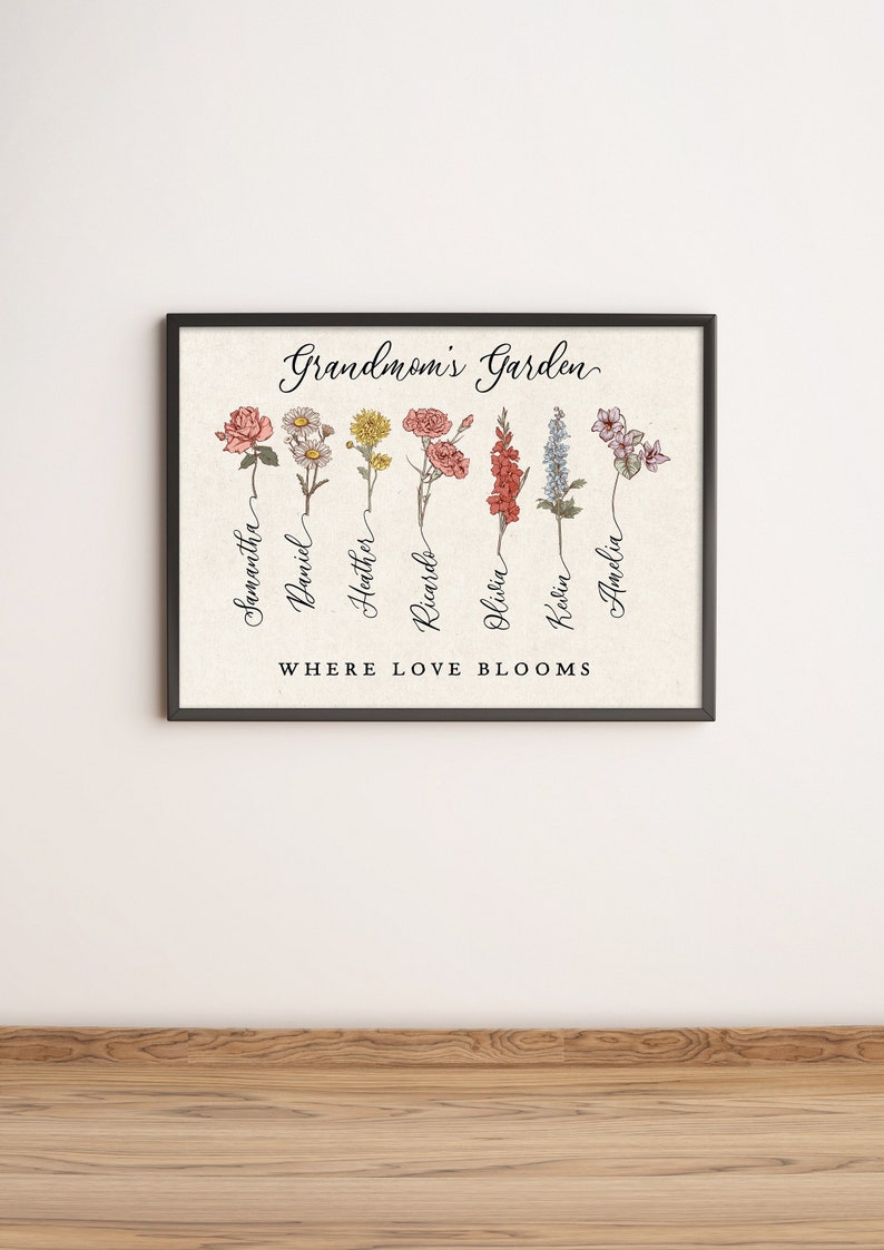 Personalized Mother's Day Gift for Grandma's Garden Print Custom Birth Flowers with Names Nana's Garden Mom's Flowers Digital Printable image 1