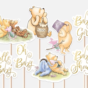 Classic Winnie the Pooh Centerpieces Baby Shower Decoration Tigger Piglet Eeyore Cutouts Cake Topper Printable Digital