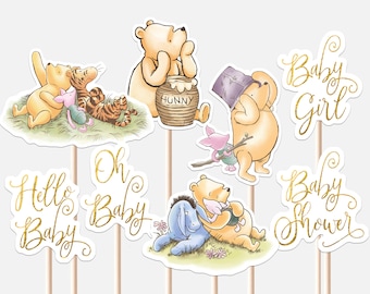 Classic Winnie the Pooh Centerpieces Baby Shower Decoration Tigger Piglet Eeyore Cutouts Cake Topper Printable Digital