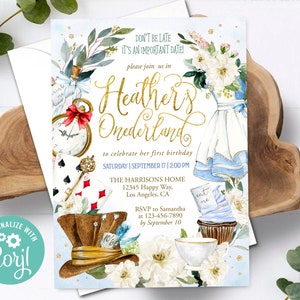Alice Onederland Birthday Girl Invitation First Birthday Mad Tea Party Printable Invite Editable Template Instant Download Digital Printed