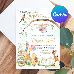 Storybook Baby Shower Invitation A New Chapter Fairytale Book Themed Classic Winnie Printable Editable Template Digital or Printed Invites