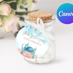 Ocean First Birthday Girl Favor Tag Under the Sea Ocean Life Thank You Tags Gift Tags Birthday Party Decor Printable Editable Template