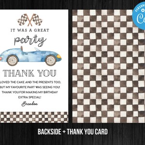 Racing Party Thank You Card Boy Two Fast Party Thank You Card Birthday Digital Instant Download Editable Template Corjl